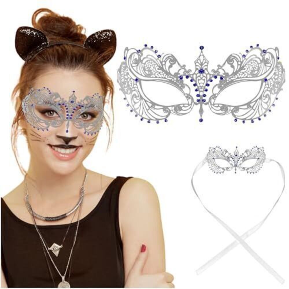 7865 Masquerade Mask with Rhinestones - Elegant Metal Venetian Face Mask